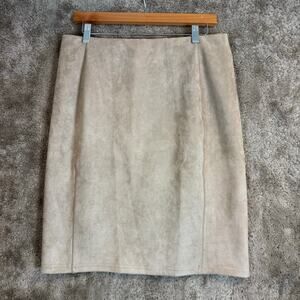 Ellie Kai Straight Pencil Skirt Tan Beige Faux Suede 12 Back Zipper Slit